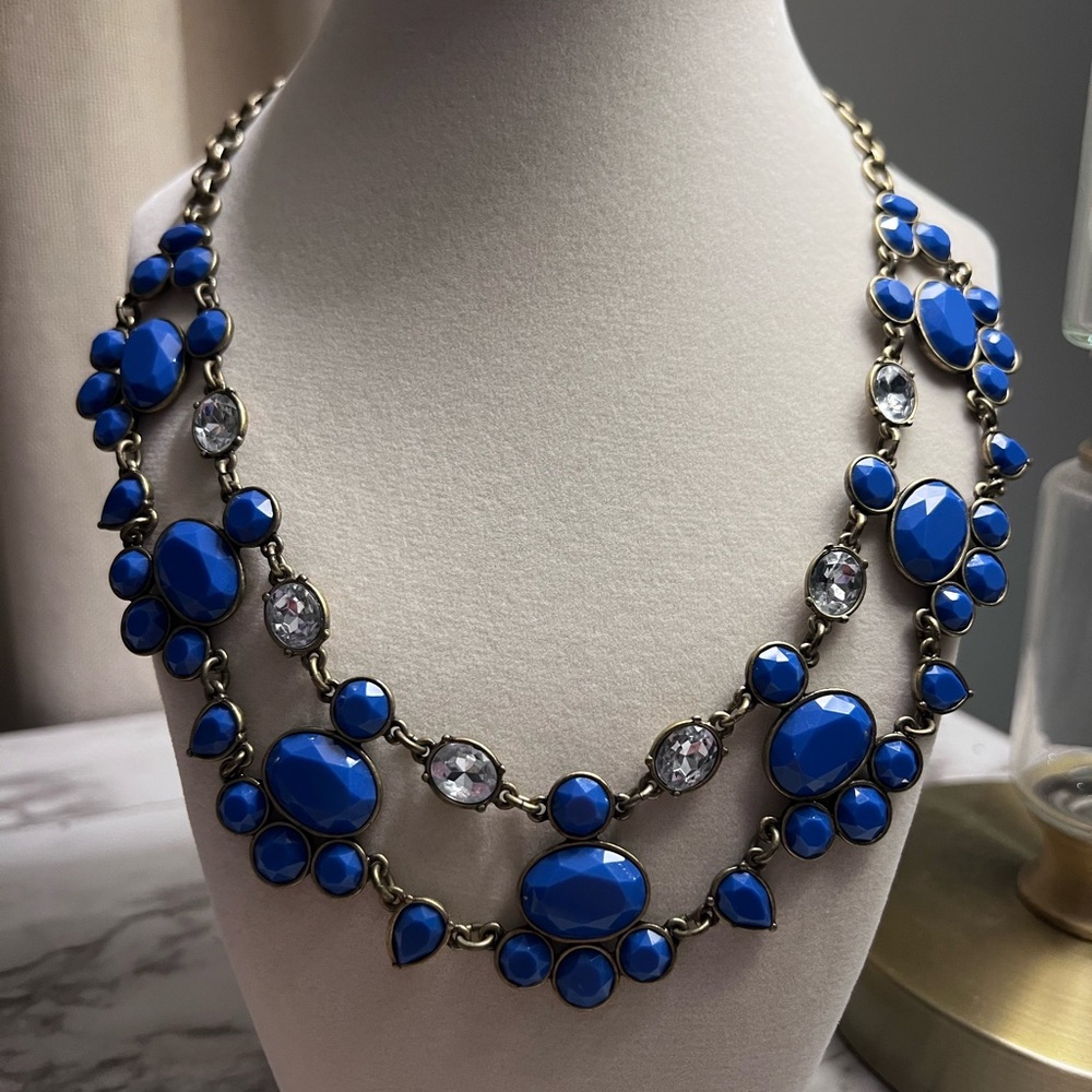 J. Crew Blue Statement Necklace with Scalloped Design